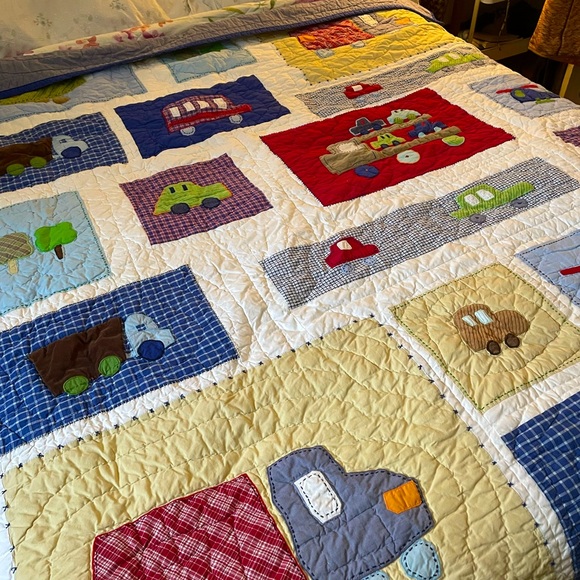 Pottery Barn Kids Other - Pottery Barn Kids Twin Quilt Blanket Duvet Comforter Cars Trucks Excellent!